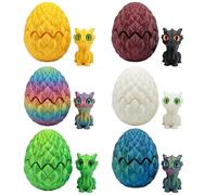 6 Pcs 3D Dragon Eggs with Dragon Inside Set, 3D Printed Animals, Creative Collectible Display Models, Assorted Colour Variations Including Glow in The Dark and Metallic Finishes
