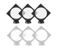 6 Pcs 3D Floating Display Case Frame Display Holder Stands Inner Round Transparent PE Film Storage Box for Jewelry Challenge Coin Medal Antique 3.5 x 3.5 x 0.8 Inches Black and White