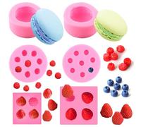 6 Pcs 3D Fruit Fondant Candle Molds Silicone Strawberry Mold Chocolate Cookie Food Molds Macaron Mulberry Blueberry Wax Melt Bath Bomb Molds for Jelly Cupcake Topper Candle Decorating