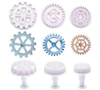 6 PCS 3D Gear Modeling Moulds Steampunk Cogs Plunger Molds Plastic Gear Cookie Cutters Gear Shape for Fondant Chocolate Cake Cupcake Sugarcraft Decorating Baking Tools
