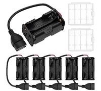 6 PCS 4 x 1.5V AA Battery Holder, KUOQIY 6V Back to Back Battery Holder Case Box with USB Female Socket, with 2 PCS Plastic Battery Storage Box