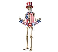 6 Pcs 4th of July 12 Ft Skeleton Costume USA Flag Skeleton Cloth Accessories Include Hat Vest Bow Tie Mustache Banner for Garden Lawn Outdoor Decor 250th Anniversary Celebration