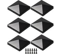 6 Pcs 4x4 Inch Post Caps Black, Sloped Post Caps with Screws, Fence Post Caps, Rustproof Outdoor Post Top Covers, Fence Post Toppers for Garden Pillars, Railings and Wooden Posts