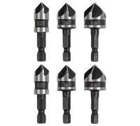 6 Pcs 5-Blade Countersink Drill Bits, 1/4 Inch Hex Shank 90° Countersink Cutter Set, 12mm 16mm 19mm HSS Drill Bits for Wood, Plastic, Plywood & Soft Metal