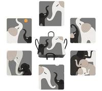 6 Pcs 5D Diamond Painting Coasters Kits with Holder,Animal Diamond Art Coasters Set for Drinks Coffee, Diamond Painting Small kit for Beginners Adults DIY Art Craft Gifts Home Decors (Elephant)