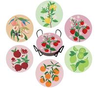 6 Pcs 5D Diamond Painting Coasters Kits with Holder,Fruit Diamond Art Coasters Set for Drinks Coffee, Diamond Painting Small kit for Beginners Adults DIY Art Craft Gifts Home Decors (Fruit)