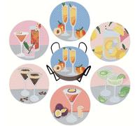 6 Pcs 5D Diamond Painting Coasters With Holder, Cocktail Art Coasters for Drinks Coffee Table, Diamond Painting Kits for Beginners, Adults, Crafts Supplies (Cocktail)