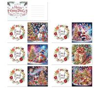 6 Pcs 5D DIY Christmas Diamond Painting Greeting Cards, Christmas Elements Diamond Art Cards, Round Drill Crystal Craft Card, Rhinestone Painting Card Kit for Family Friend Handmade Gift-04
