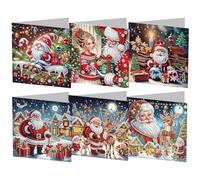 6 Pcs 5D DIY Christmas Diamond Painting Greeting Cards, Christmas Elements Diamond Art Cards, Round Drill Crystal Craft Card, Rhinestone Painting Card Kit for Family Friend Handmade Gift-25