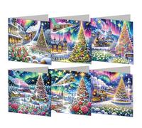 6 Pcs 5D DIY Christmas Diamond Painting Greeting Cards, Christmas Elements Diamond Art Cards, Round Drill Crystal Craft Card, Rhinestone Painting Card Kit for Family Friend Handmade Gift-11