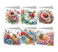 6 Pcs 5D DIY Diamond Painting Greeting Card Kit Ladybug Bee, Diamond Art Christmas Birthday Holiday Greeting Card, Art Crafts Kit Creative with Envelope