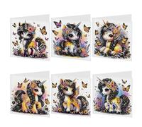6 Pcs 5D DIY Diamond Painting Greeting Cards, Round Drill Crystal Craft Cards, Handmade Gift Rhinestone Painting Card, Wish Card for Birthday Thanksgiving Day Valentine's Day Gift-28