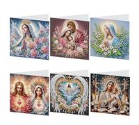 6 Pcs 5D DIY Diamond Painting Greeting Cards with Envelopes, Round Drill Crystal Craft Cards, Handmade Gift Rhinestone Painting Card for Birthday Christmas Family Friend-Mother Jesus-35