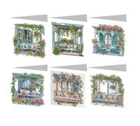 6 Pcs 5D DIY Diamond Painting Greeting Cards with Envelopes, Round Drill Crystal Craft Cards, Handmade Gift Rhinestone Painting Card for Birthday Christmas Family Friend-Flower Pavilion-05