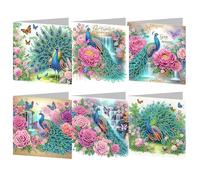 6 Pcs 5D DIY Diamond Painting Greeting Cards with Envelopes, Round Drill Crystal Craft Cards, Handmade Gift Rhinestone Painting Card for Birthday Christmas Thanksgiving Day Family Friend-11