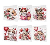 6 Pcs 5D DIY Diamond Painting Greeting Cards with Envelopes, Round Drill Crystal Craft Cards, Handmade Gift Rhinestone Painting Card for Birthday Christmas Family Friend-Puppy-32