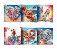 6 Pcs 5D DIY Diamond Painting Greeting Cards with Envelopes, Round Drill Crystal Craft Cards, Handmade Gift Rhinestone Painting Card for Birthday Christmas Family Friend-Flower-22