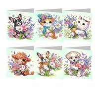 6 Pcs 5D DIY Diamond Painting Greeting Cards with Envelopes, Round Drill Crystal Craft Cards, Handmade Gift Rhinestone Painting Card for Birthday Christmas Thanksgiving Day Family Friend-12