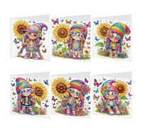 6 Pcs 5D DIY Diamond Painting Greeting Cards with Envelopes, Round Drill Crystal Craft Cards, Handmade Gift Rhinestone Painting Card for Birthday Christmas Family Friend-Sunflower Girl-06