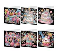 6 Pcs 5D DIY Diamond Painting Greeting Cards with Envelopes, Round Drill Crystal Craft Cards, Handmade Gift Rhinestone Painting Card for Birthday Thanksgiving Family Friend-07