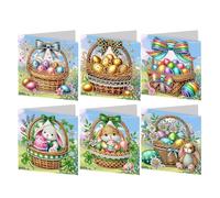 6 Pcs 5D DIY Easter Rabbit Diamond Painting Cards, Easter Rabbit Elements Diamond Art Cards, Round Drill Crystal Craft Card, Rhinestone Painting Card Kit for Family Friend Handmade Gift-01