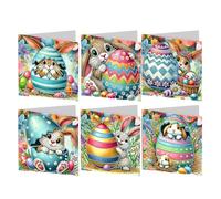 6 Pcs 5D DIY Easter Rabbit Diamond Painting Cards, Easter Rabbit Elements Diamond Art Cards, Round Drill Crystal Craft Card, Rhinestone Painting Card Kit for Family Friend Handmade Gift-06