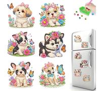 6 Pcs 5D DIY Fridge Magnet Diamond Painting Kits, Acrylic Diamond Art Magnets Decals for Beginner, Handmade Rhinestone Refrigerator Magnet, Diamond Fridge Magnet Crafts for Party Gift-05