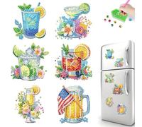 6 Pcs 5D DIY Fridge Magnet Diamond Painting Kits, Acrylic Diamond Art Magnets Decals for Beginner, Handmade Rhinestone Refrigerator Magnet for DIY Crafts Party Gift-02