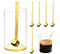6 Pcs 6.7 Inches Coffee Spoons with Gold Base Holder Tea Spoons Long Handle Espresso Spoons Gold Coffee Stir Spoons Set Ice Tea Spoons Bulk Dessert Spoons Stainless Steel for Coffee Bar Tea party