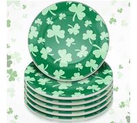 6 Pcs 6 Inch St. Patrick's Day Ceramic Decorative Plate Irish Shamrock Tableware Plate Leaf Clover Display Dish for St. Patrick's Celebration, Dinner Party, Wedding(Dark Green)
