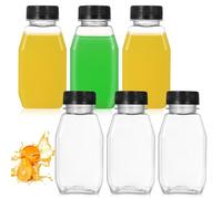 6 Pcs 8.45 oz/250ml Small Plastic Juice Bottles with Lids, Reusable Empty Clear Juice Shot Bottles with Lids, Juicing Smoothie Bottle, Small Drinks Bottle for Water Milk Ginger Beverages on the Go
