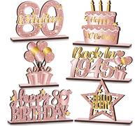 6 Pcs 80th Birthday Decoration Vintage 1945 Wooden Table Centerpieces Decoration Pink Rose Gold Hello Eighty Party Supplies Happy 80th Birthday Decorations for Women 80th Birthday Table Sign Decor