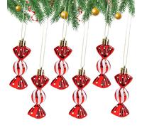 6 Pcs 8cm Mini Sweet Shaped Christmas Baubles Shiny & Glitter Decorations,Mini Christmas Sweet Shaped Baubles,Red String Hanging Christmas Tree Mini Sweet Shaped Baubles for Tree Holiday Home New Year