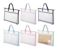 6 PCS A3 Project Bags, Mesh Zipper Pouch Bags for Quilting, Large Capacity File Organizer, Transparent Design with Label, Assorted Colors