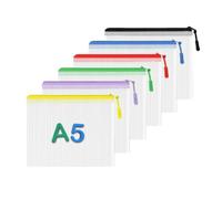 6 PCS A5 Plastic Wallet a5 Zip Wallets Folders Clear Bags 24x18.5cm | Ziplock Documents Extra Thick Mesh Zipper File Folders Pouches Paperwork Envelope for School, Travel, Home, Office
