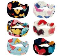 6 Pcs Abstract patterns with hearts pattern (1) Headbands for Women Twist Knotted Women Head Bands Stretchy Hair Bands Non Slip for Girls