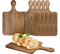 6 Pcs Acacia Wood Cutting Board with Handle, Large Wood Cutting Board for Kitchen, Wooden Charcuterie Serving Board Butcher Block for Cheese Meat Fruit Pizza Bread Baking (16 x 10 Inch)