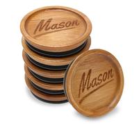 6 Pcs Acacia Wood Mason Jar Lids Regular Mouth Canning Jars Supplies Decorative Small Mouth Mason Jar with Wooden Lid Silicone Reusable Can Lids for Jars Tops Glass Cover Canning Accessories