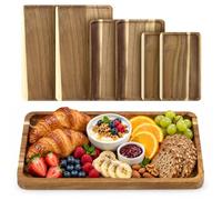 6 Pcs Acacia Wood Serving Trays, 3 Sizes Rectangular Charcuterie Board Set | Wooden Serving Platters with Raised Edges, for Cheese Bread Fruit Desserts Snacks Coffee, Home Decor