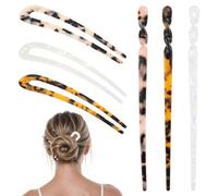 6 PCS Acetate Hair Pins Set, 2 Styles Tortoise Shell Pins Vintage U Shaped and Straight Hair Sticks, U-Shaped Straight Chopsticks Forks for Women for Styling, Updos, Buns