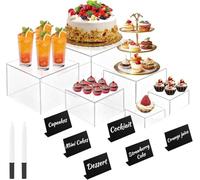 6 Pcs Acrylic Buffet Risers, 3x4x5x6x7x8 Inch Food Risers for Buffet Table, Catering Dessert Cake Holder for Party, Collectibles Jewelry Display Shelf, Stackable Cube Boxes Display with Hollow Bottoms
