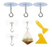 6 Pcs Adhesive Ceiling Hook, Heavy Duty Self-Stick Ceiling Hooks, No-Drill Sticky Ceiling Hooks with 2 Hard Scraper Tools, Outdoor Decoration Hooks for Bird Feeders, Lanterns, Wind Chimes, Planters