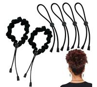 6 Pcs Adjustable Black Afro Puff Hair Ties - Silk Hair Ties, Headbands, Ponytail Holders for Medium, Thick, Thin, Heavy & Curly Hair (Black-1)