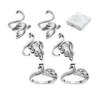 6 pcs Adjustable Knitting Crochet Rings Supplies - Alloy Peacock Pattern Stitch Markers Crocheting Accessories,Yarn Holder Counter Finger Ring Guide Tags Pins for Hand Weaving Hook Line