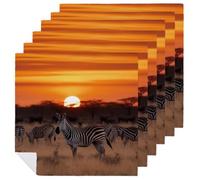 6 PCS Africa Sunset Zebra Cloth Napkins 18.7"x18.7"- Single-Sided Print, Soft & Reusable Napkins for Elegant Dining, Wedding, Party, Restaurant Decor