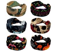 6 PCS African boho paisley Floral Women Headbands Wide Hair Wrap Extra Turban Head Bands for Lady Large Sport Workout Stretch Non-slip Big Hair Bands