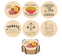 6 PCS Always Sunny in Philadelphia Cork Coasters for Drinks, Wooden Coasters for Drinks with Coaster Holder, Funny Kitchen Decor, Always Sunny in Philadelphia TV Show Merchandise