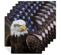 6 PCS American Bald Eagle Cloth Napkins 18.7"x18.7"- Single-Sided Print, Soft & Reusable Napkins for Elegant Dining, Wedding, Party, Restaurant Decor