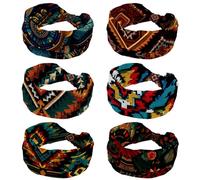 6 Pcs Ancient echoes Aztec geometric (2) Headbands Hair Accessories - Wide Knotted Bow Headband, Turban Headwraps for Women and Girls