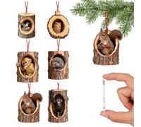 6 Pcs Animal Hanging Ornaments, Acrylic Miniature Animal Figurines in Log Set Decor, For Christmas Mirror, Car Rearview Tree